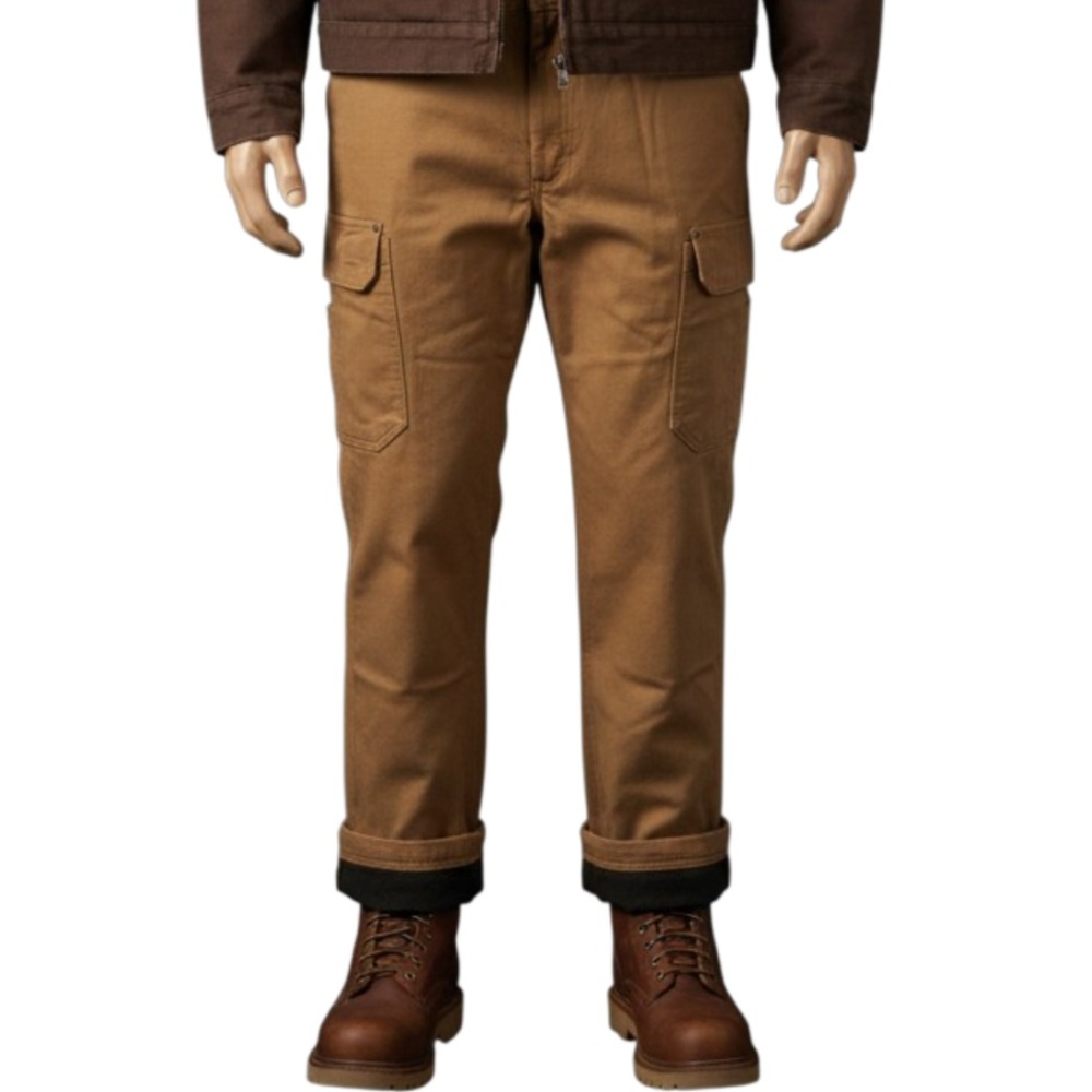 Duluth Trading Fire Hose Fleece Lined Cargo Pants Mens 46x30 Relaxed Fit Khaki